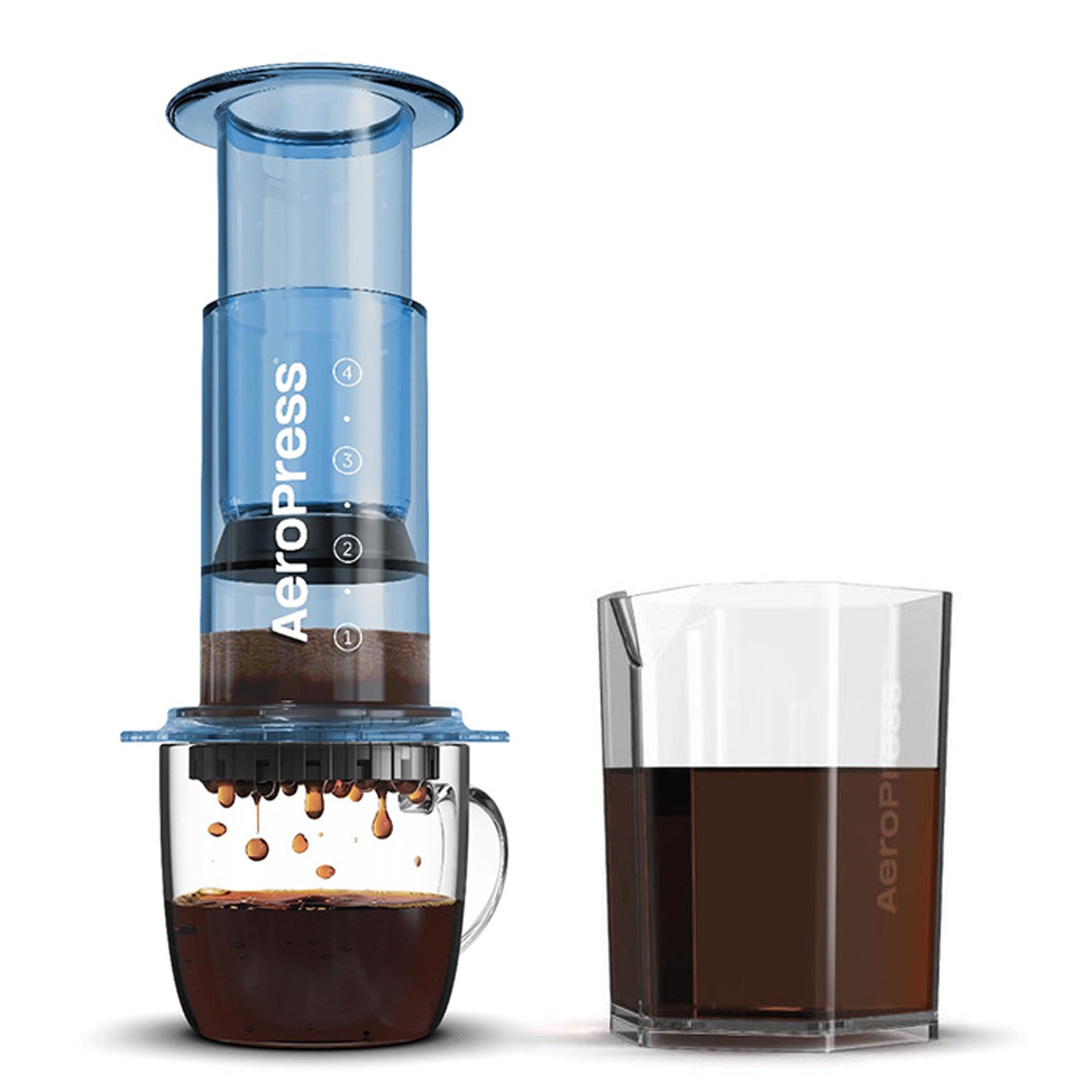 AeroPress Clear Coffee Maker & Carafe Bundle in blue