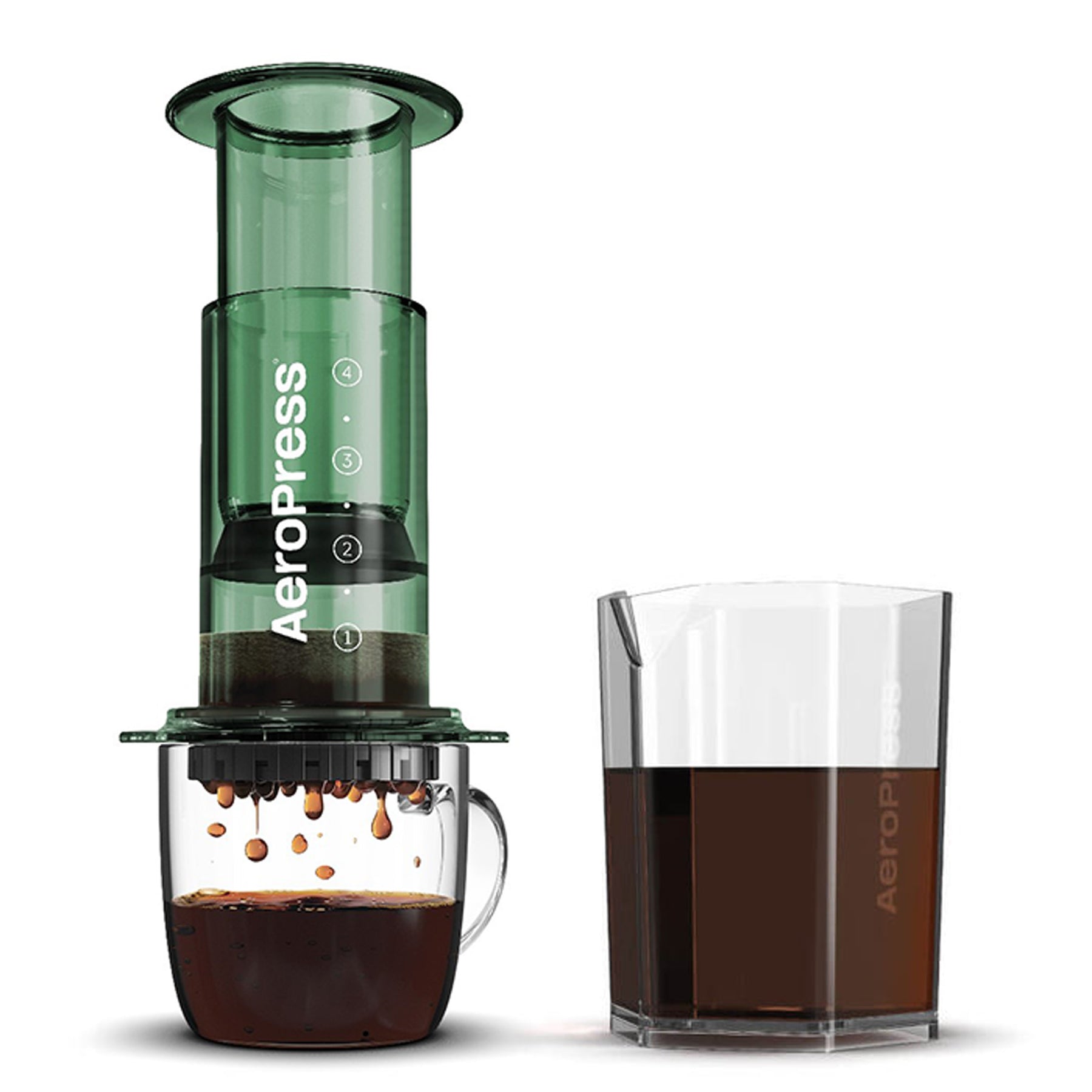 AeroPress Clear Coffee Maker & Carafe Bundle in green