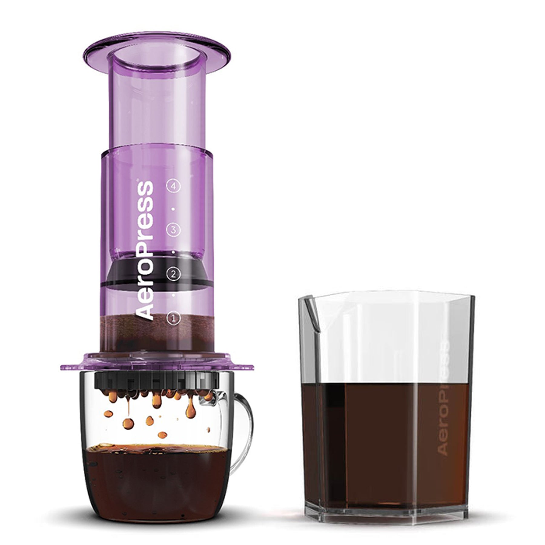 AeroPress Clear Coffee Maker & Carafe Bundle in purple