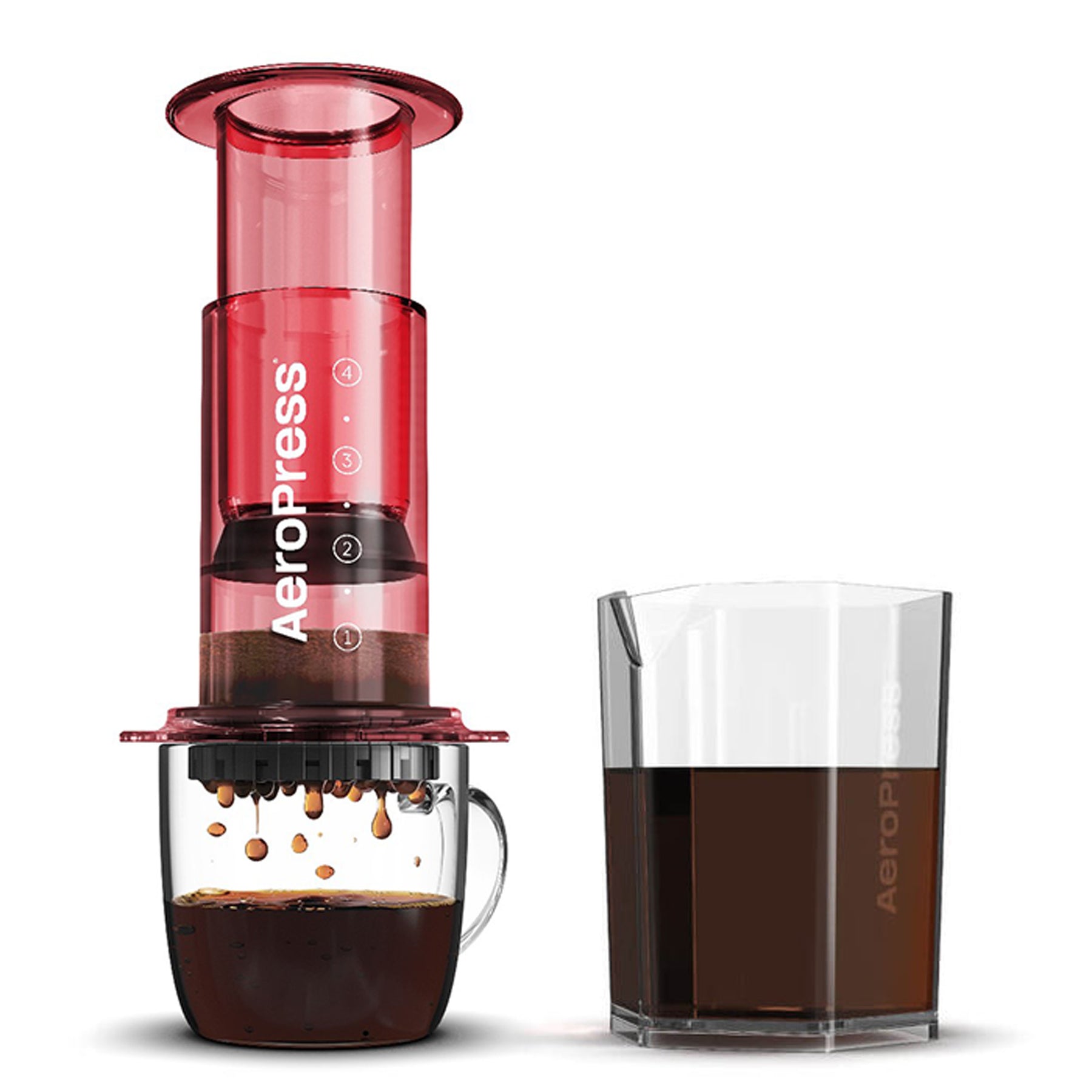 AeroPress Clear Coffee Maker & Carafe Bundle in red