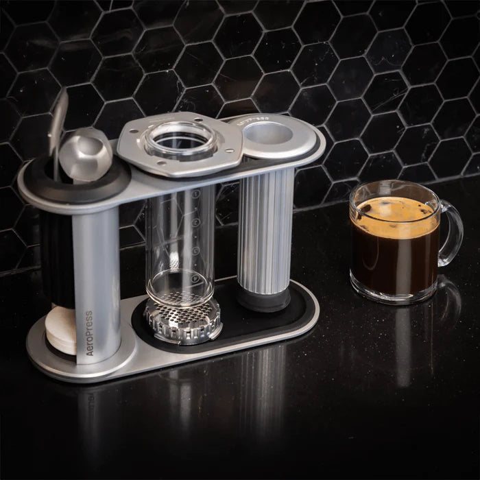 AeroPress Premium with black coffee with stand