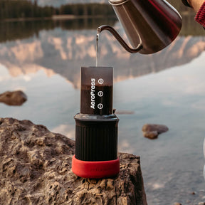 AeroPress Go at the Lake making coffee